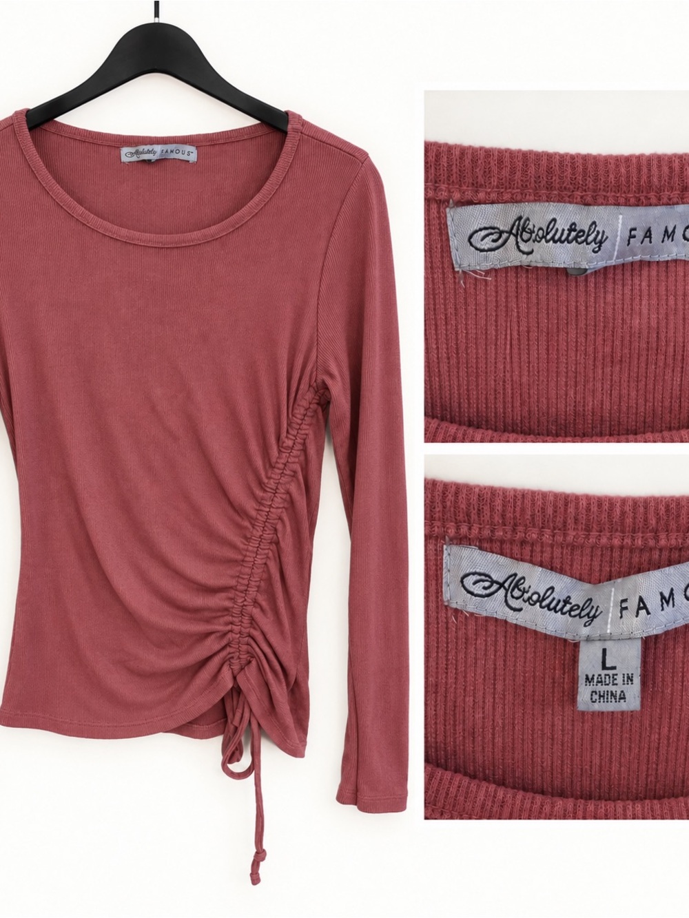 Absolutely Famous Long-Sleeve Ruched Top in Dusty Rose